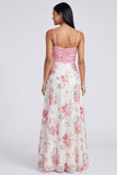 Vestido maxi floral rosa claro de alças finas da linha A