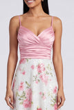 Vestido maxi floral rosa claro de alças finas da linha A