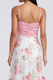Vestido maxi floral rosa claro de alças finas da linha A