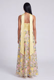 Vestido Maxi Floral Amarelo Amarelo A Sem Alças com Cachecol