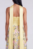 Vestido Maxi Floral Amarelo Amarelo A Sem Alças com Cachecol