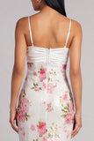 Vestido formal de sereia com alças finas florais em marfim, lantejoulas