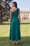 Vestido Amarelo Midi A-Line Floral de Um Ombro