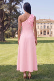 Vestido Amarelo Midi A-Line Floral de Um Ombro