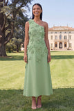 Vestido Amarelo Midi A-Line Floral de Um Ombro