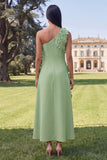 Vestido Amarelo Midi A-Line Floral de Um Ombro