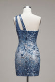 Vestido de regresso a casa com lantejoulas bodycon colorido de um ombro brilhante