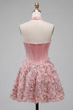 Vestido de regresso a casa, Corset cor-decote cor-decote cor-de-rosa com lantejoulas florais
