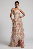 Vestido de Mãe da Noiva Estilo Champanhe Linha A em Tule A-Line Despenteado
