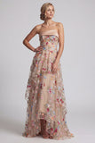 Vestido de Mãe da Noiva Estilo Champanhe Linha A em Tule A-Line Despenteado