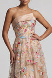 Vestido de Mãe da Noiva Estilo Champanhe Linha A em Tule A-Line Despenteado