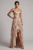 Espartilho A-Line Champanhe Sweetheart Tule High-Low Floral Vestido Mãe da Noiva