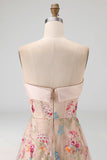 Espartilho A-Line Champanhe Sweetheart Tule High-Low Floral Vestido Mãe da Noiva