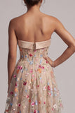 Espartilho A-Line Champanhe Sweetheart Tule High-Low Floral Vestido Mãe da Noiva