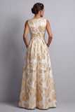 Macacões de Mãe da Noiva Champagne Jacquard com gola de barco e bolsos