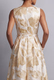 Macacões de Mãe da Noiva Champagne Jacquard com gola de barco e bolsos