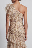 Vestido de Mãe da Noiva Floral Floral de Champanhe Longo com Folhos e Fenda