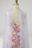 Vestido Longo de Mãe da Noiva Floral de Sereia Roxo Claro Sem Alças com Fenda