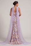 Vestido Longo de Mãe da Noiva Floral de Sereia Roxo Claro Sem Alças com Fenda