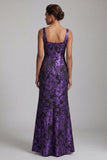 Vestido de Mãe da Noiva Floral em Roxo Escuro com Franzidas