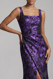 Vestido de Mãe da Noiva Floral em Roxo Escuro com Franzidas