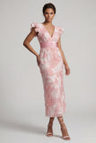 Vestido de mãe da noiva com decote em V com decote em V brilhante e folhos