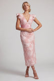 Vestido de mãe da noiva com decote em V com decote em V brilhante e folhos