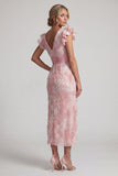 Vestido de mãe da noiva com decote em V com decote em V brilhante e folhos