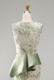 Vestido Longo de Mãe da Noiva Verde Floral Verde Claro com Faixa