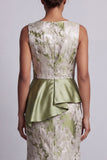 Vestido Longo de Mãe da Noiva Verde Floral Verde Claro com Faixa
