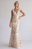 Vestido longo, sereia floral e brilhante Mãe da Noiva, com laços