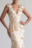 Vestido longo, sereia floral e brilhante Mãe da Noiva, com laços