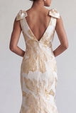 Vestido longo, sereia floral e brilhante Mãe da Noiva, com laços