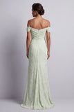 Vestido de Mãe da Noiva Longo Verde Claro e Franzido Floral de Sereia com Fenda