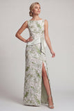 Vestido Verde Claro Floral Longo, Mãe da Noiva, com Faixa