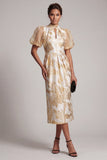 Vestido de Mãe da Noiva de Champanhe com Olho de Fechadura Brilhante