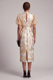 Vestido de Mãe da Noiva de Champanhe com Olho de Fechadura Brilhante