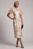 Vestido de Mãe da Noiva de Champanhe com Olho de Fechadura Brilhante