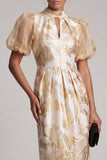 Vestido de Mãe da Noiva de Champanhe com Olho de Fechadura Brilhante