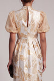 Vestido de Mãe da Noiva de Champanhe com Olho de Fechadura Brilhante
