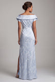 Vestido Floral Azul Celeste de Sereia Longo Mãe da Noiva com Fenda