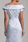 Vestido Floral Azul Celeste de Sereia Longo Mãe da Noiva com Fenda