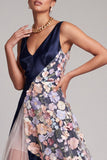 Blush de decote em V Longo Vestido Floral de Mãe da Noiva Linha A