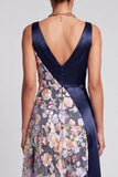 Blush de decote em V Longo Vestido Floral de Mãe da Noiva Linha A