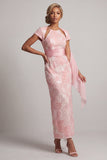 Blush brilhante Vestido de Mãe da Noiva com bainha longa, manga curta Com contas em forma de fechadura
