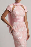 Blush brilhante Vestido de Mãe da Noiva com bainha longa, manga curta Com contas em forma de fechadura