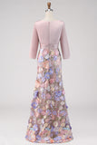 Blush com gola barco e blush Longo Vestido Floral de Mãe da Noiva em forma de sereia com bolsos