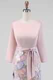 Blush com gola barco e blush Longo Vestido Floral de Mãe da Noiva em forma de sereia com bolsos