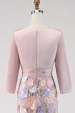 Blush com gola barco e blush Longo Vestido Floral de Mãe da Noiva em forma de sereia com bolsos