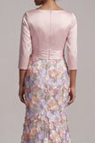 Blush com gola barco e blush Longo Vestido Floral de Mãe da Noiva em forma de sereia com bolsos
